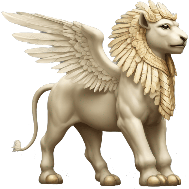 Lamassu, head of a bearded human, body of a bull, feathered wings that extend from its back emoji