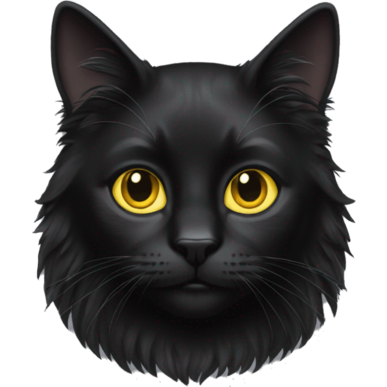 black cat, long hair, yellow eyes emoji