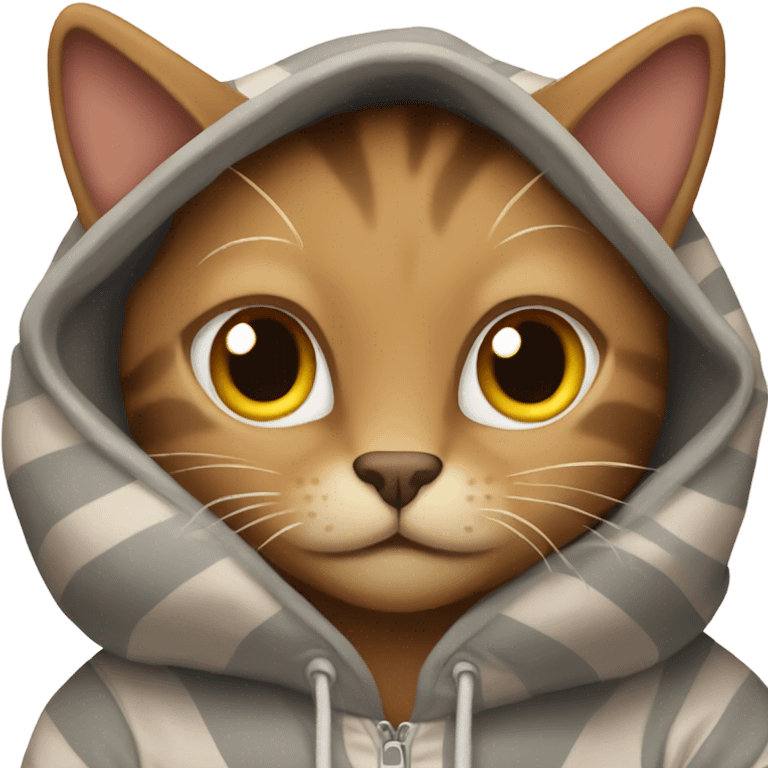 brown cat with grey stripes in hoodie emoji