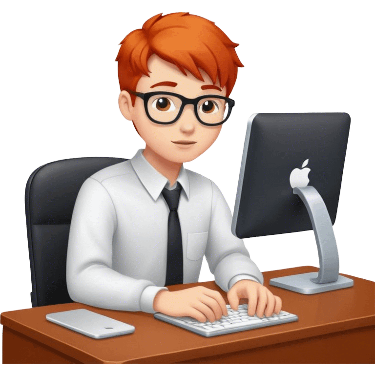 Redhead college programmer boy sitting at a desk emoji