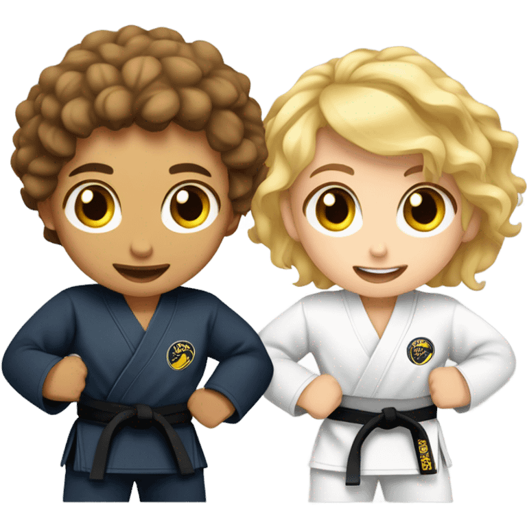 Girl and boy doing Jiu jitsu (boy has curly brown hair and girl is blonde) emoji