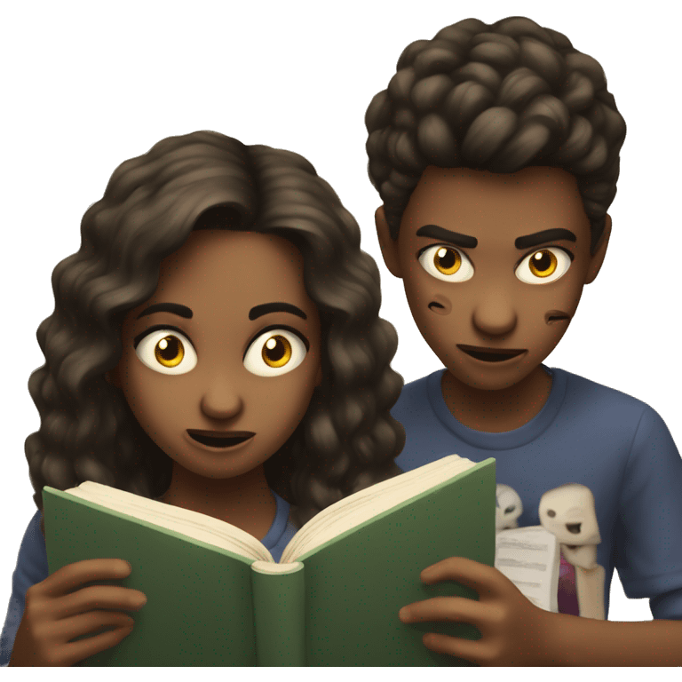 Teenager siblings reading a horror book  emoji