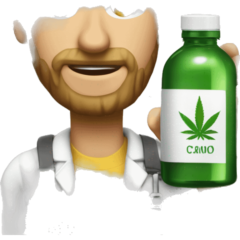 Persona tomado un gotero con un frasco de aceite de cbd al lado emoji