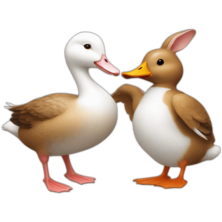 a brown duck and a white rabbit celebrating together emoji