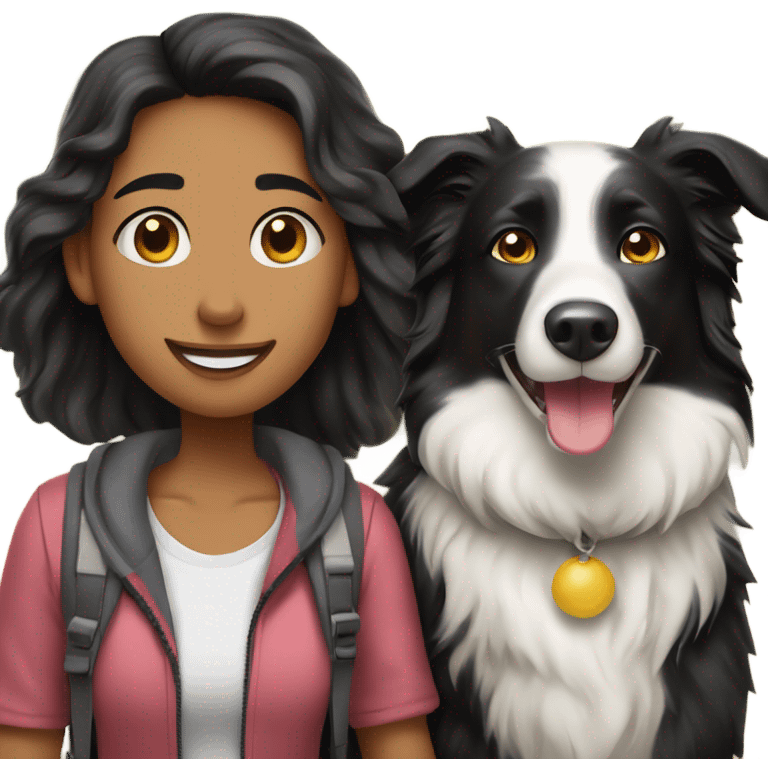 border collie dog walking with his girl owner emoji