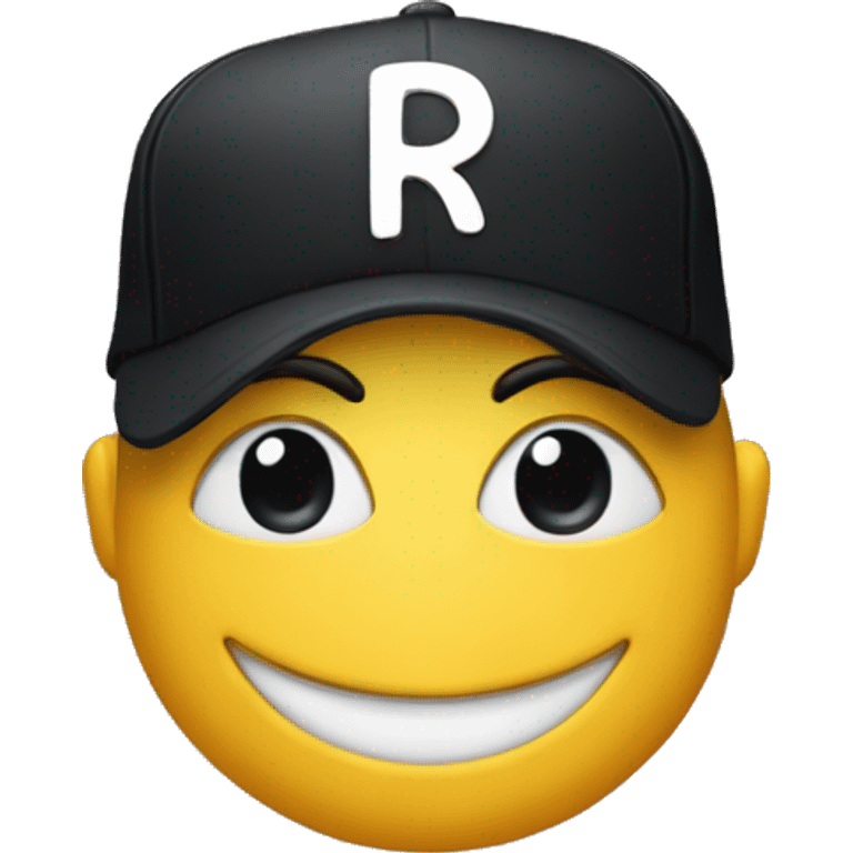 Emoji face with a black cap with an R in gothiques lettre on it emoji