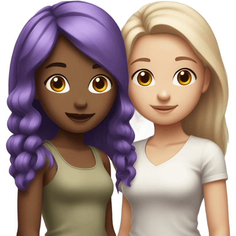 White tan girl with purple hair with a white girl with purple hair as besties emoji