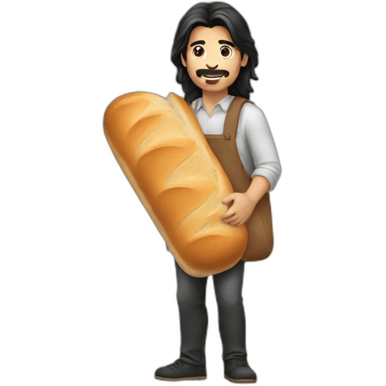 casual long black-haired man with bread emoji