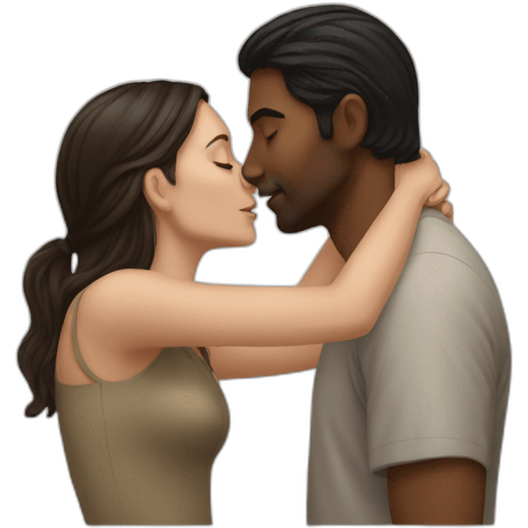 white woman kissing indian man emoji