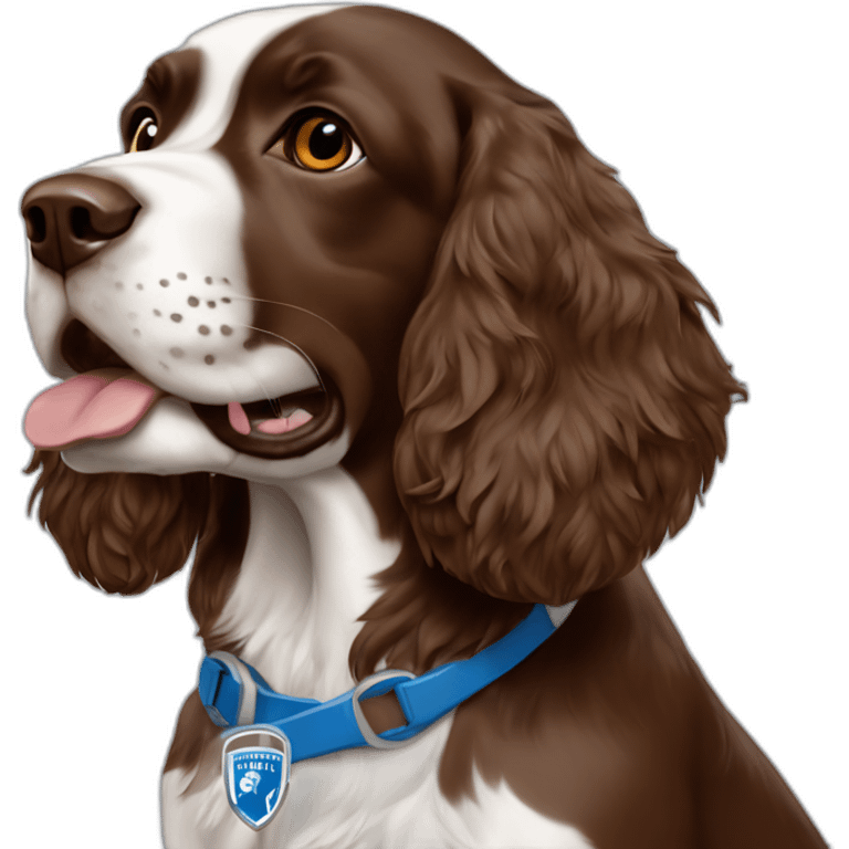 brown springer spaniel wearing detroit lions football helmet emoji