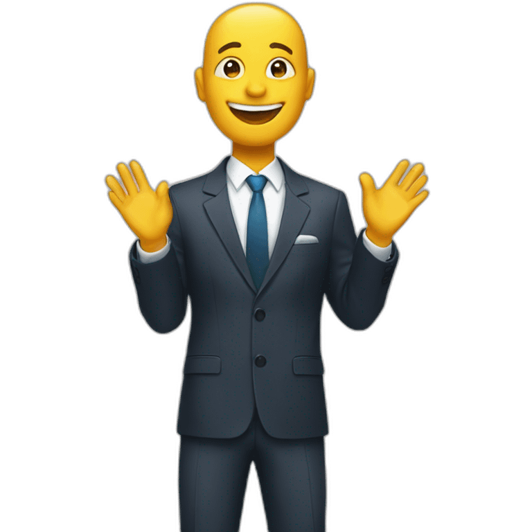 A person in a suit, clapping and smiling a lot emoji