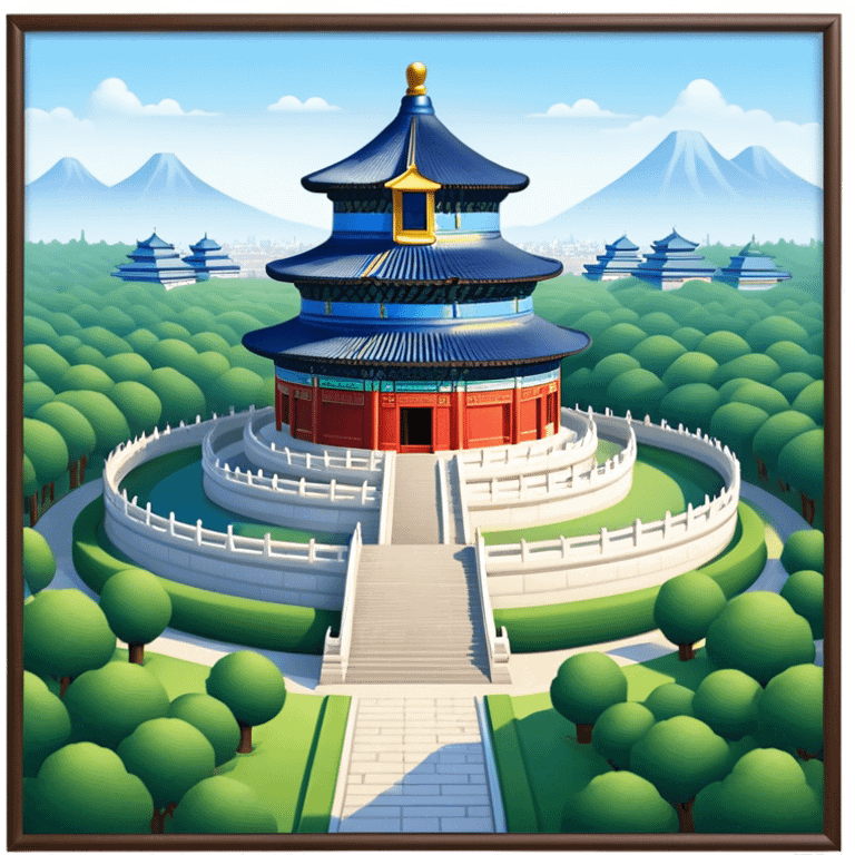 Cinematic Realistic Temple of Heaven Landmark Emoji, depicted with expansive historic architecture set in lush gardens rendered with lifelike detail and serene lighting. emoji