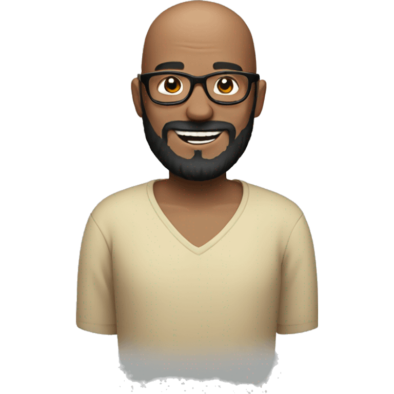 Man without hair with black beard in black glasses smiling  emoji