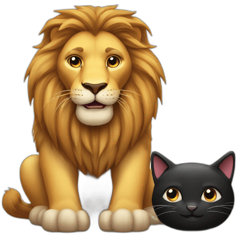 Big Lion and small black cat both happy emoji