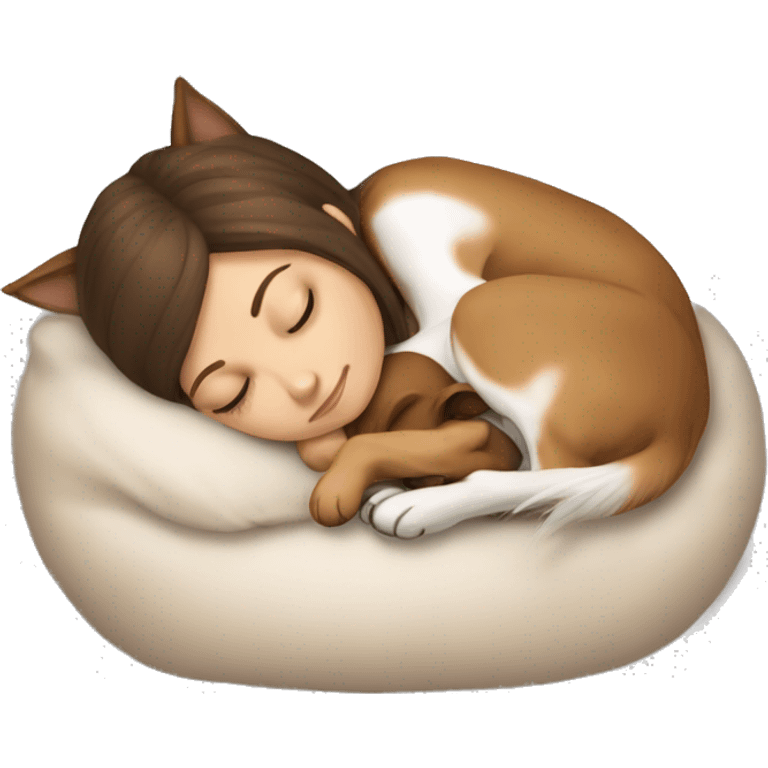 White girl brown hair sleeping with Chihuahua emoji