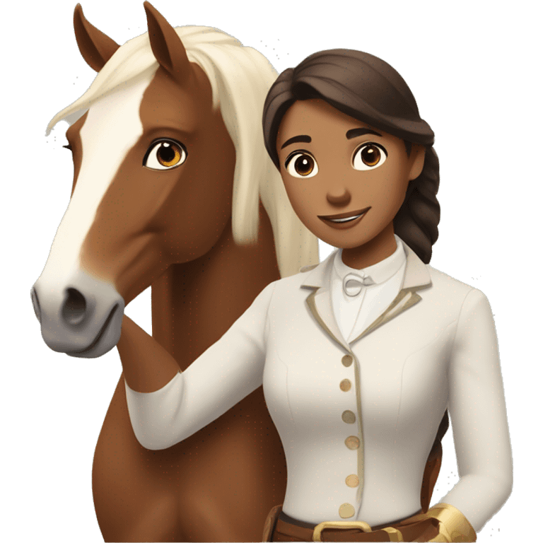 Abigail and her brown and white paint horse,Boomerang from Spirit riding free emoji