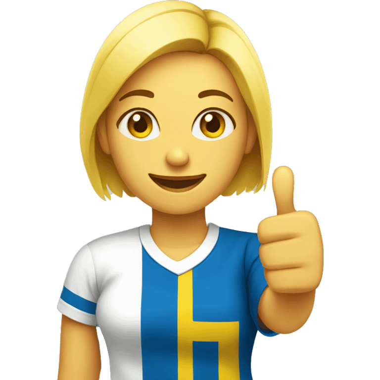 Woman with a thumb up swedish flag on shirt emoji