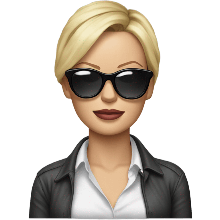 ultra realistic charlize theron wearing shirt and glasses  emoji