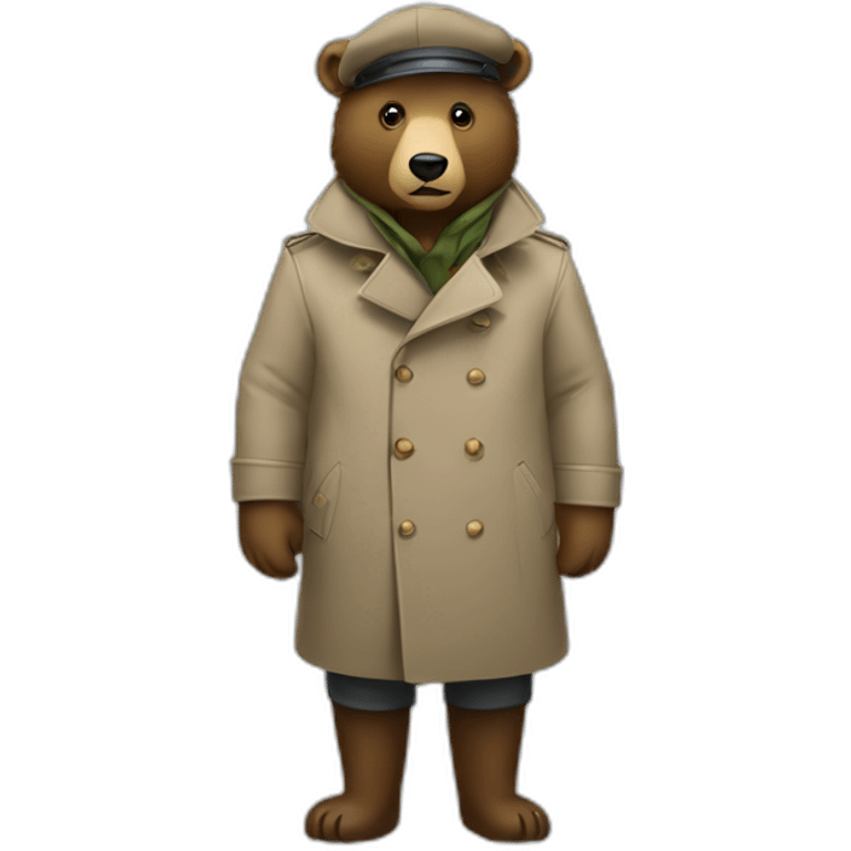 Bear in a trench coat and beret hat at a door emoji