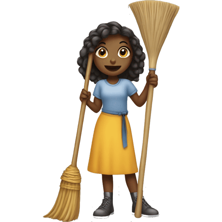 girl holding broom emoji