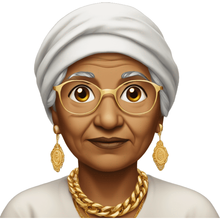 Indian grandma wearing cap and thick gold chain emoji