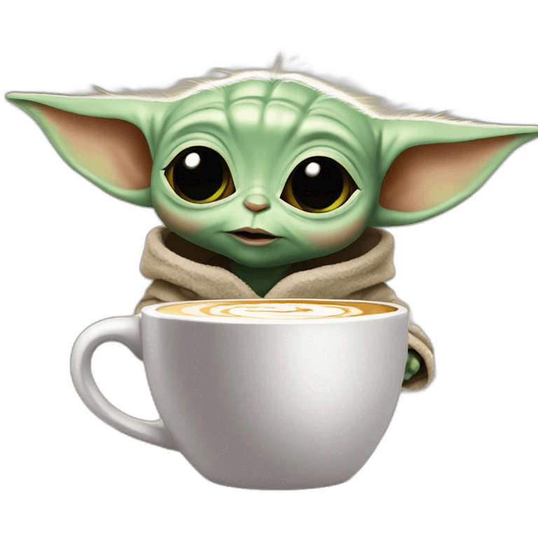 Baby yoda with a coffee Mu emoji