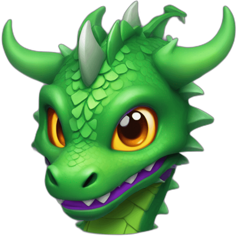 Fire deep purple dragon with green eyed wearing armor emoji