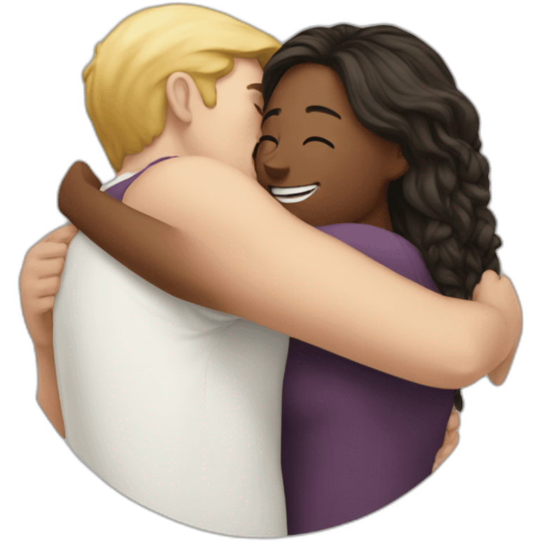 White women hug a white men emoji