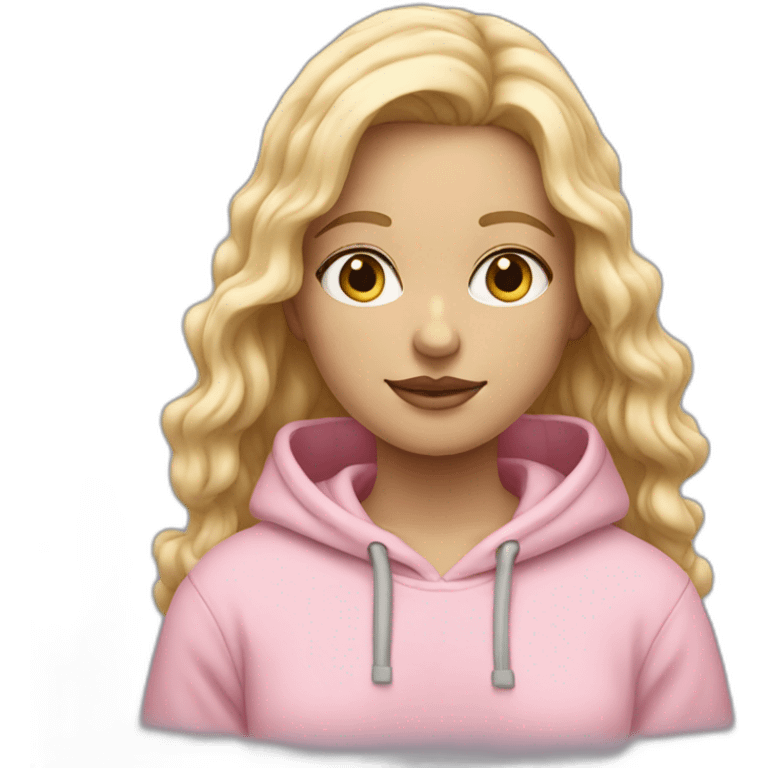 Girl with a White skin and wavy blond hair and pastel pink hoodie  emoji