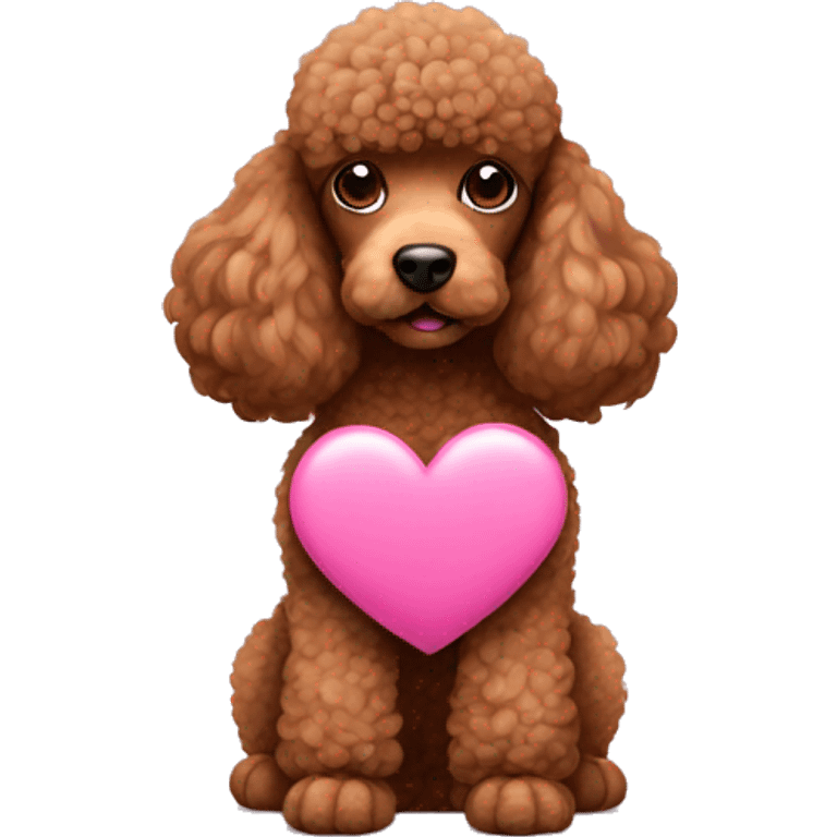 A brown poodle holds a pink heart in its paws emoji