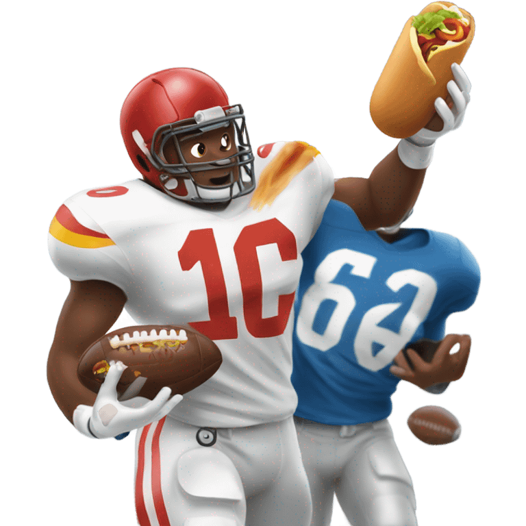 Football player fumbling a hot dog emoji