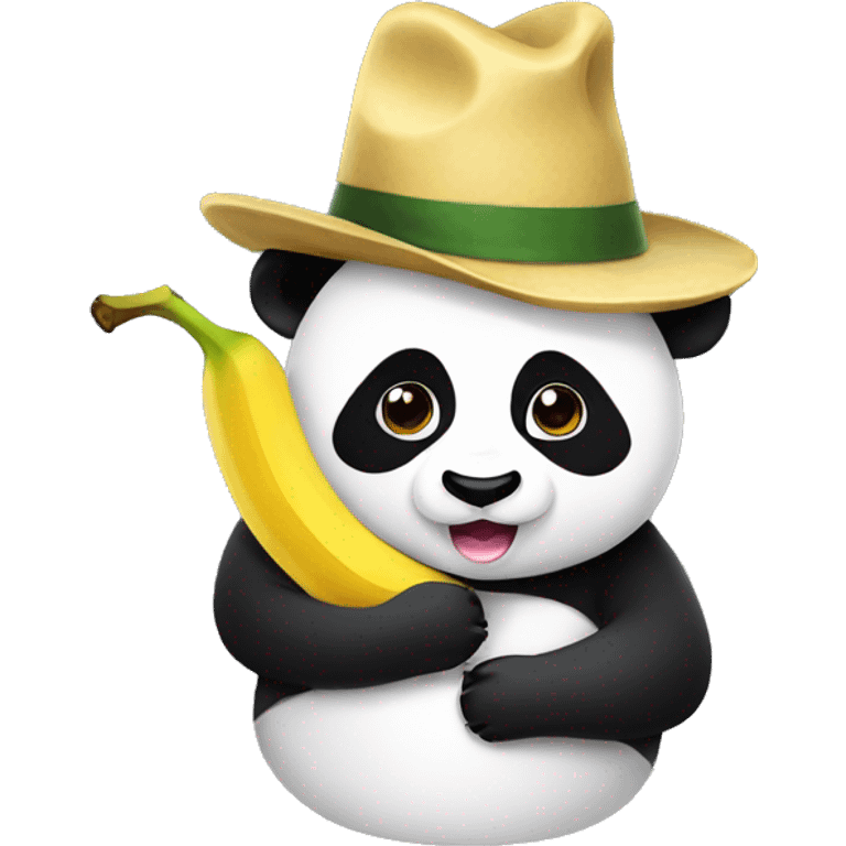 Panda with a hat eating a banana emoji