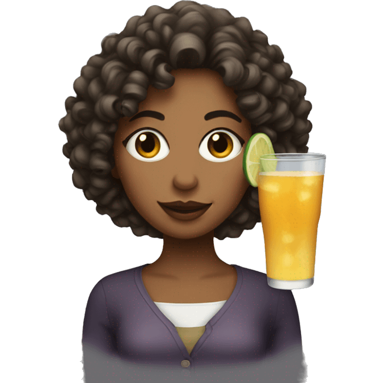 Lady with curly hair and a drink emoji