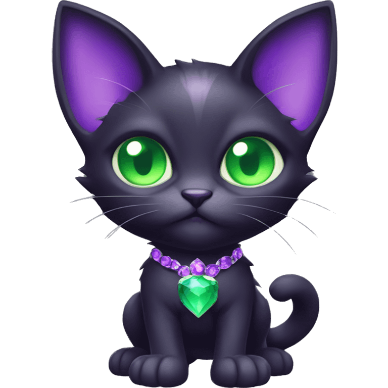 Dark-type-Fakémon-Cat Purple eyes, green gem on chest, full body emoji