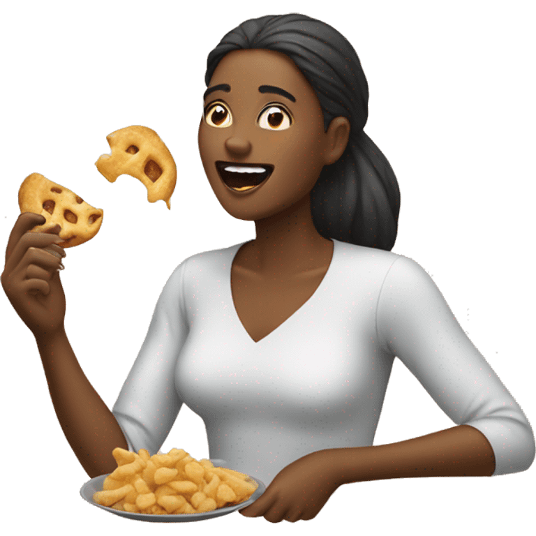 A woman eating a snack emoji