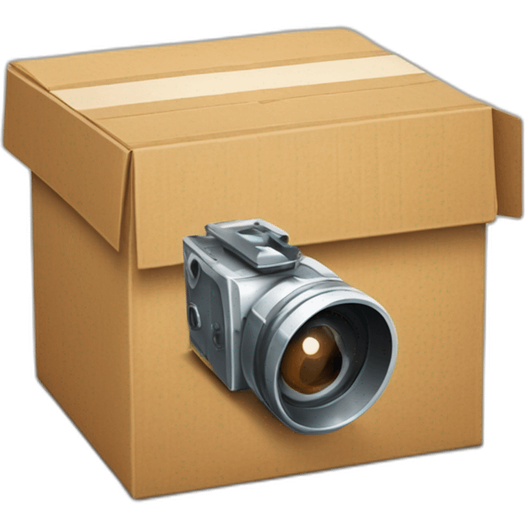 Video icons, movie camera, film, play, logos, likes, thumbs up, marks, views, coverage, applause fly out of a Cardboard box emoji