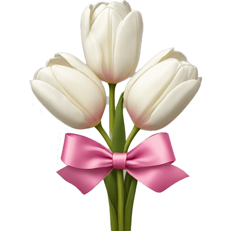 white tulips with pink ribbon  emoji