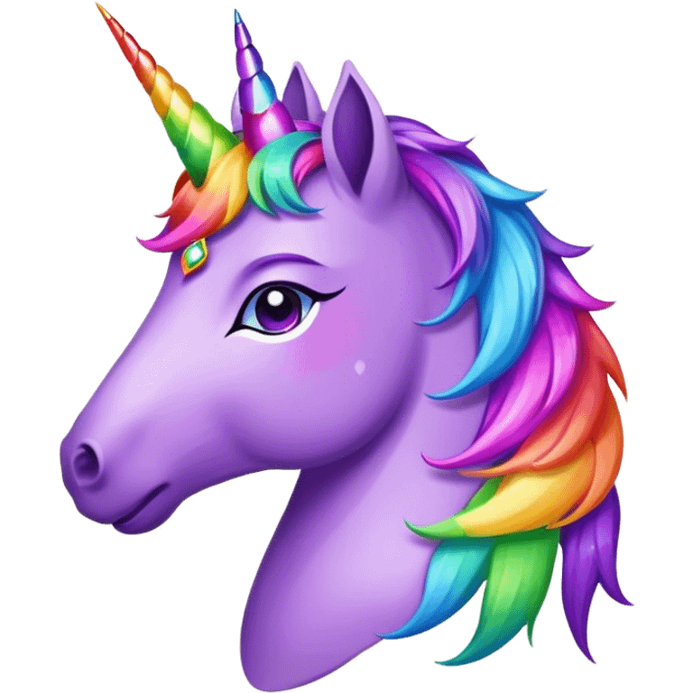 purple unicorn side profile, rainbow gemstone crown on forehead, mane made of multi-skin-tone handprints emoji