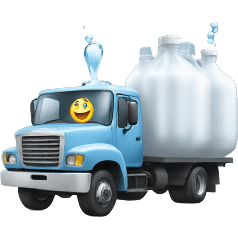 a bottler of water smiling in front of a truck emoji