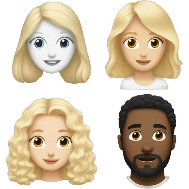 White lady with blonde hair, a white guy with black hair, and a white golden doodle emoji