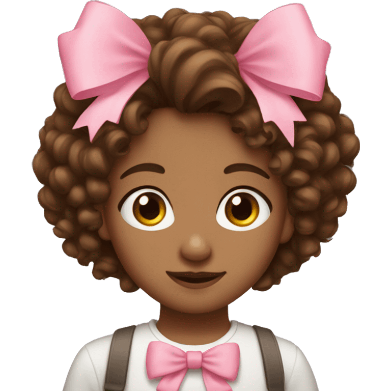 Brown curly hair girl with pink bow emoji