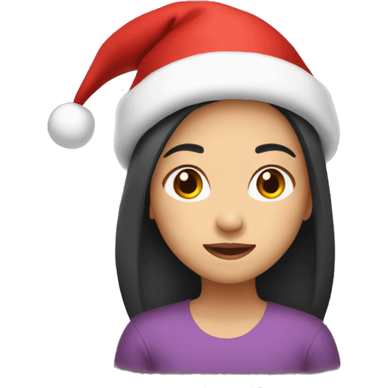 Asian girl with Christmas hat emoji