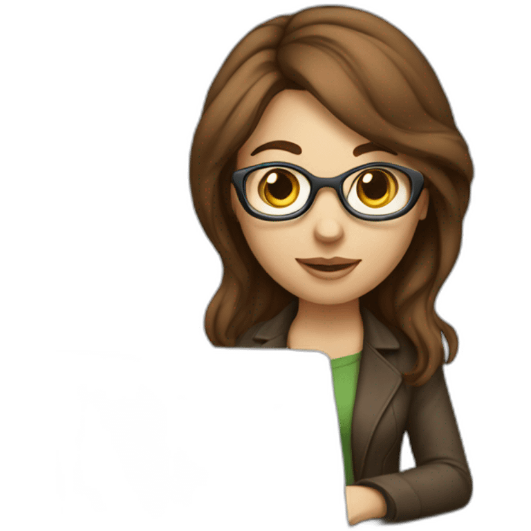 pretty programmer girl with brown hair working with MacBook emoji