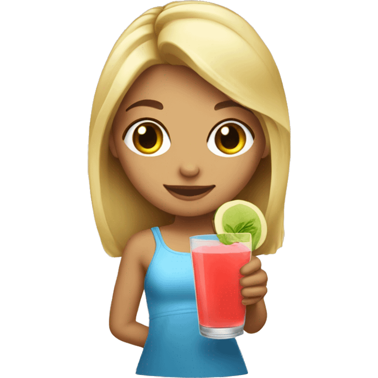 Blonde girl holding Guava juice emoji