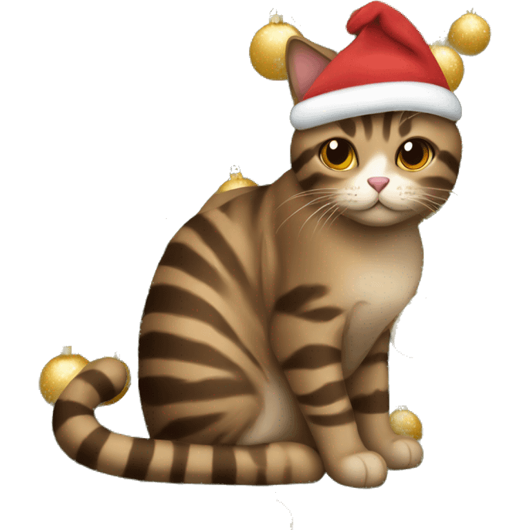 Brown striped cat sitting under a Christmas tree  emoji