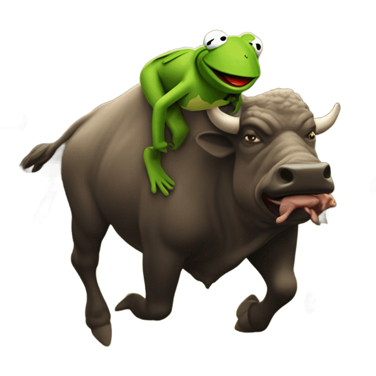 Kermit the Frog chased and trampled by a herd of buffalo emoji