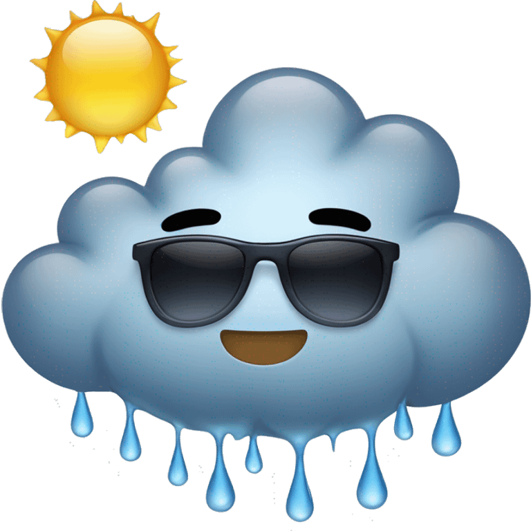 rainy cloud , rain droplets with sunglasses and smiling {big droplets but many} emoji