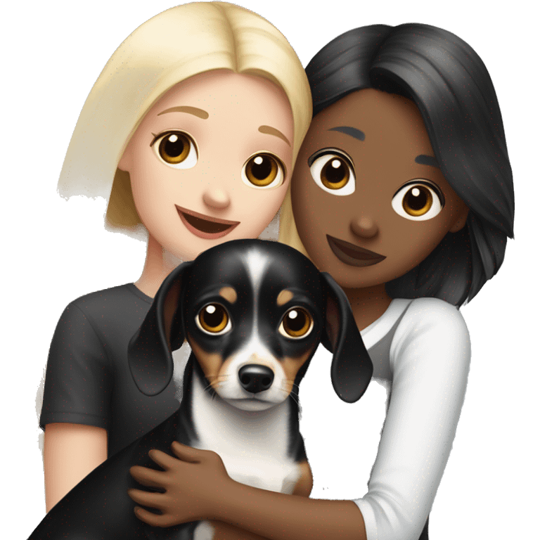 black dachshund and black and white chihuahua with and a blonde girl  emoji