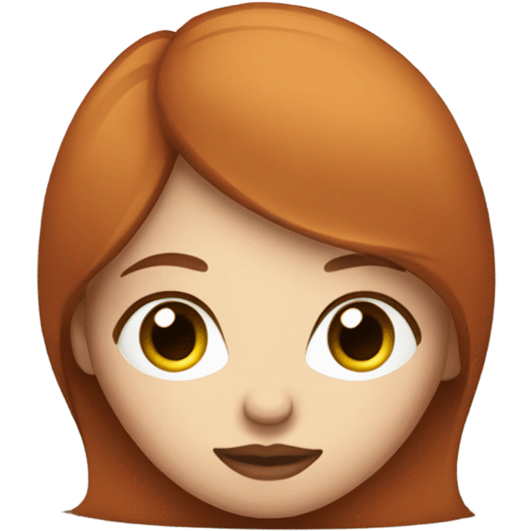 girl with straight short red hair, white skin, big glossy lips, bambie eyes, calm face, works on macbook emoji