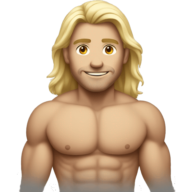 hard working muscular guy without his shirt blonde long hair emoji